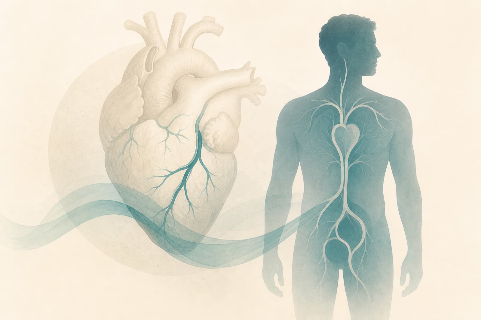 Abstract educational illustration connecting heart health pathways with men's sexual health education