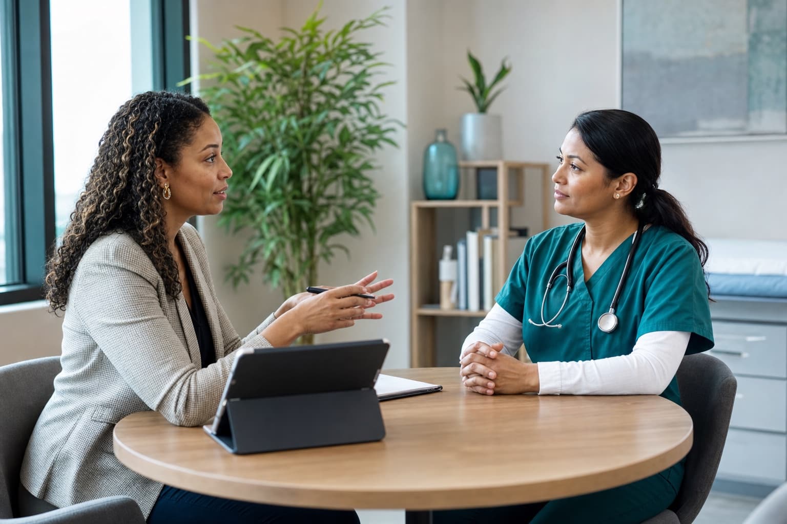 A clinic administrator interviewing a nurse practitioner candidate for a men's health role.